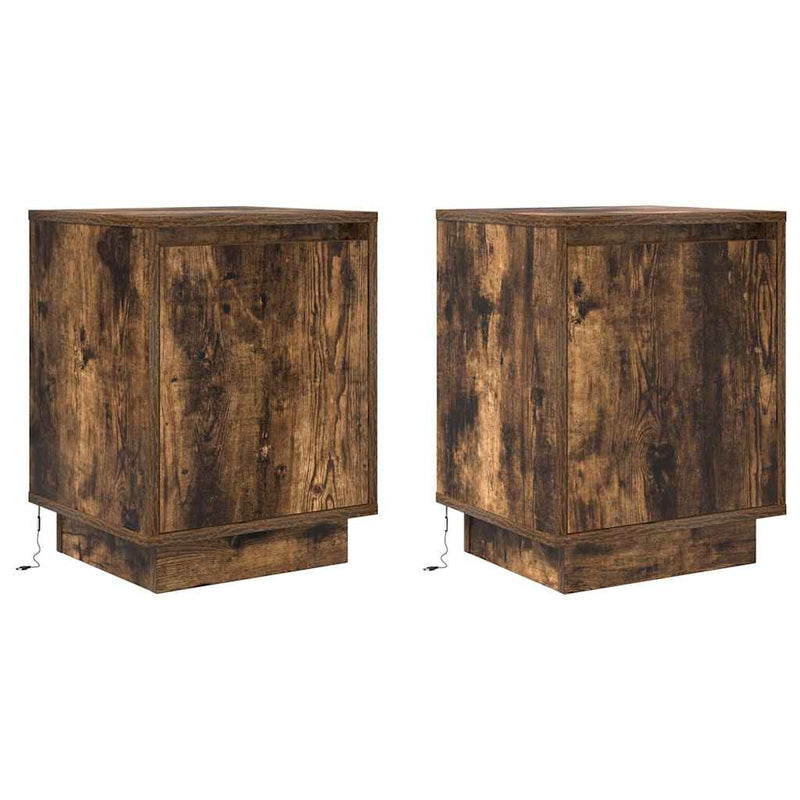 Noptiere cu lumini LED 2 buc Stejar afumat 38x34x50 cm