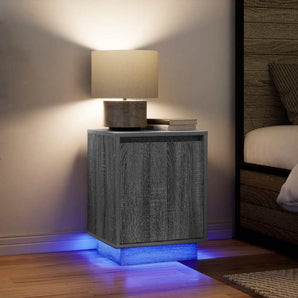 Noptiere cu lumini LED 2 buc Gri Sonoma 38x34x50 cm