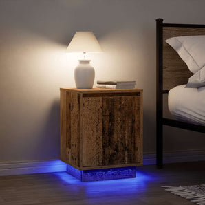 Noptiere cu lumini LED 2 buc Lemn vechi 38x34x50 cm