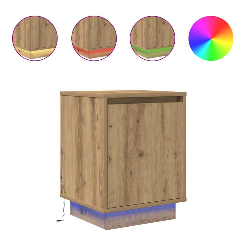 Noptiere cu lumini LED 2 buc Stejar Artisan 38x34x50 cm