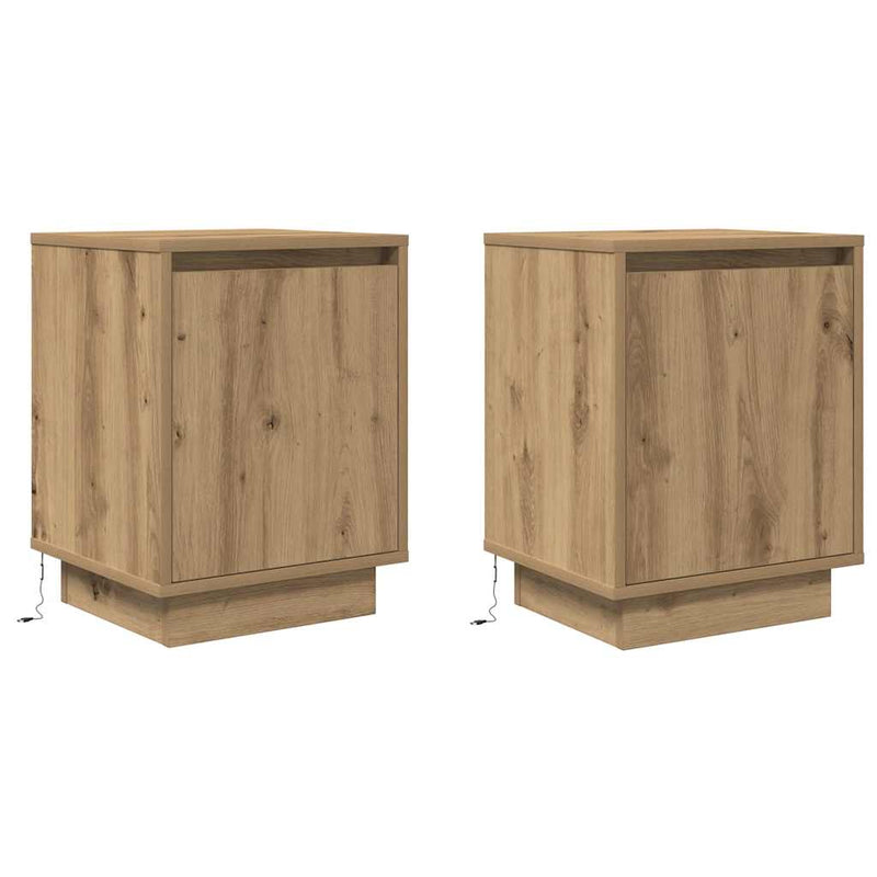 Noptiere cu lumini LED 2 buc Stejar Artisan 38x34x50 cm