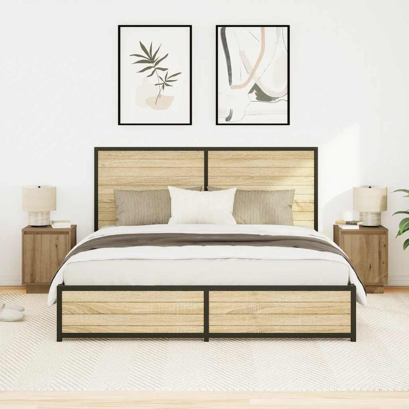 Noptiere cu lumini LED 2 buc Stejar Artisan 38x34x50 cm