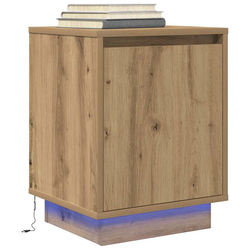 Noptiere cu lumini LED 2 buc Stejar Artisan 38x34x50 cm