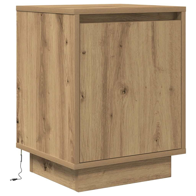 Noptiere cu lumini LED 2 buc Stejar Artisan 38x34x50 cm