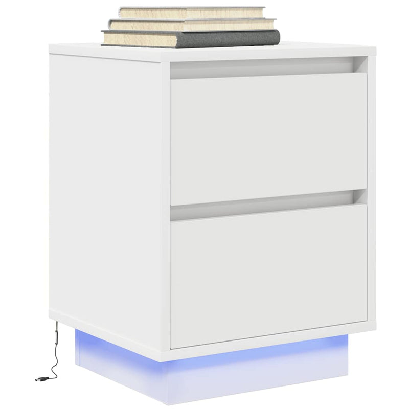 Noptiere cu lumini LED 2 buc Alb 38x34x50 cm