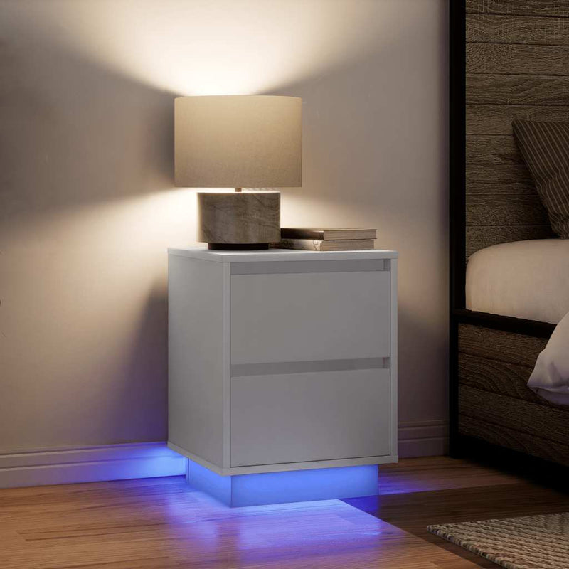 Noptiere cu lumini LED 2 buc Alb 38x34x50 cm