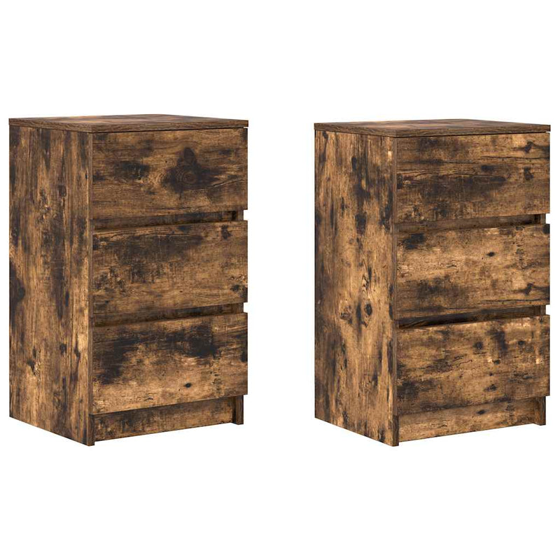 Noptiere cu 3 sertare 2 buc Stejar afumat 39x35x65 cm