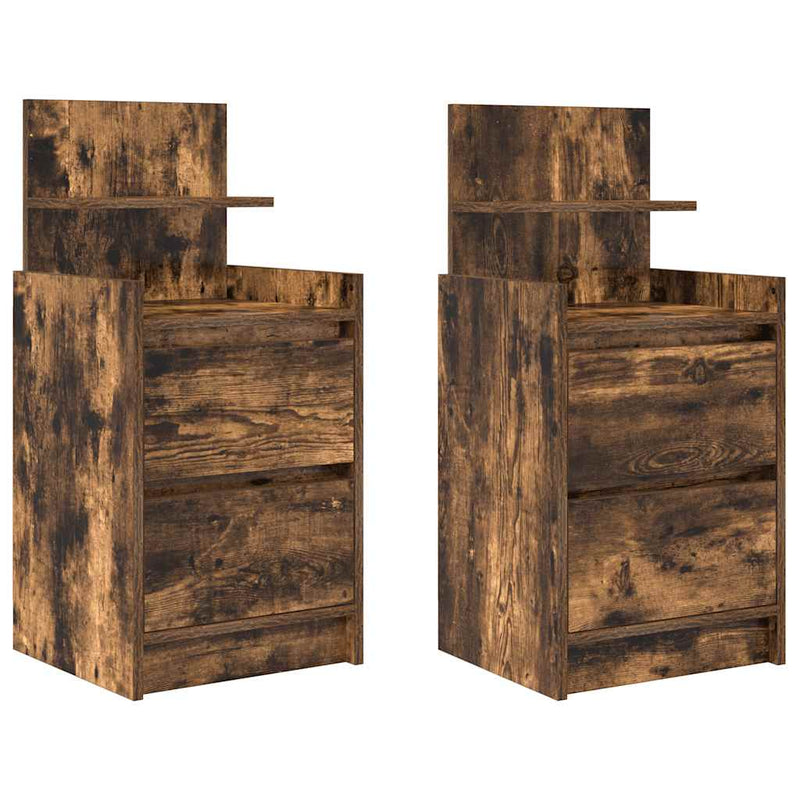 Noptiere cu 2 sertare 2 buc Stejar afumat 38x34x80 cm