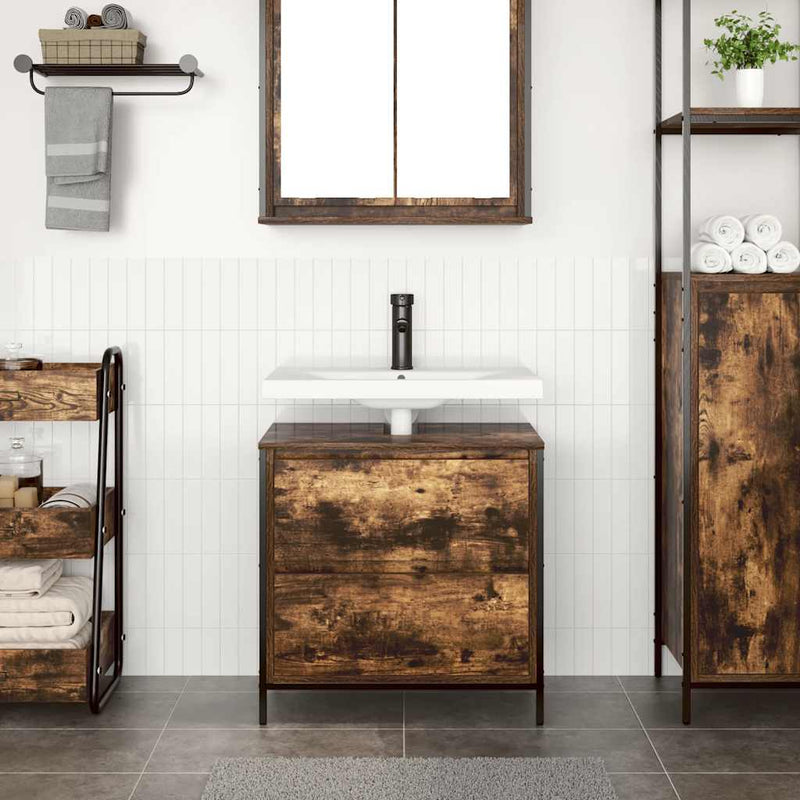Dulap pentru baie cu sertare stejar afumat 60x34,5x60 cm