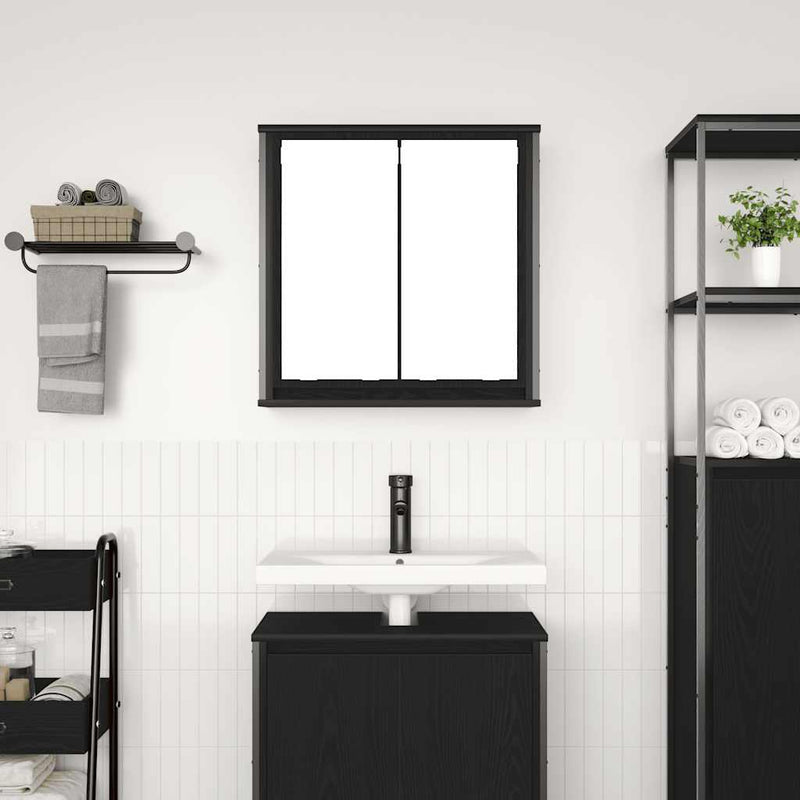 Dulap de baie cu oglindă stejar negru 60x21x60 cm