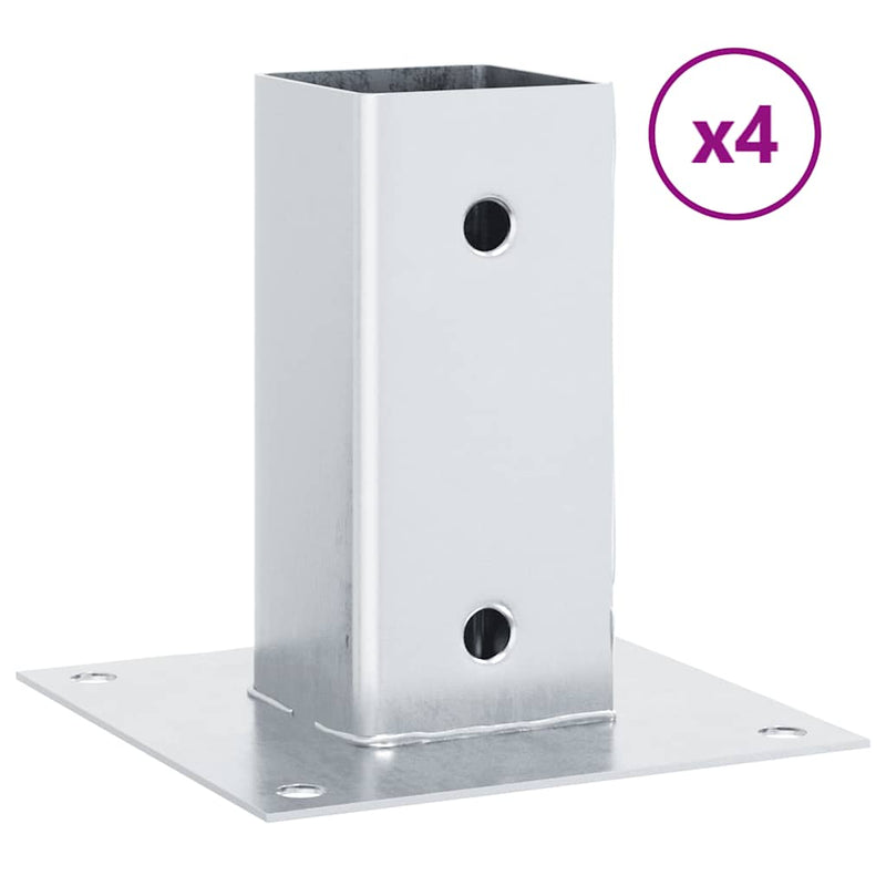 Baze stâlp pătrate 4 buc Argintiu 61x61 mm Oțel galvanizat