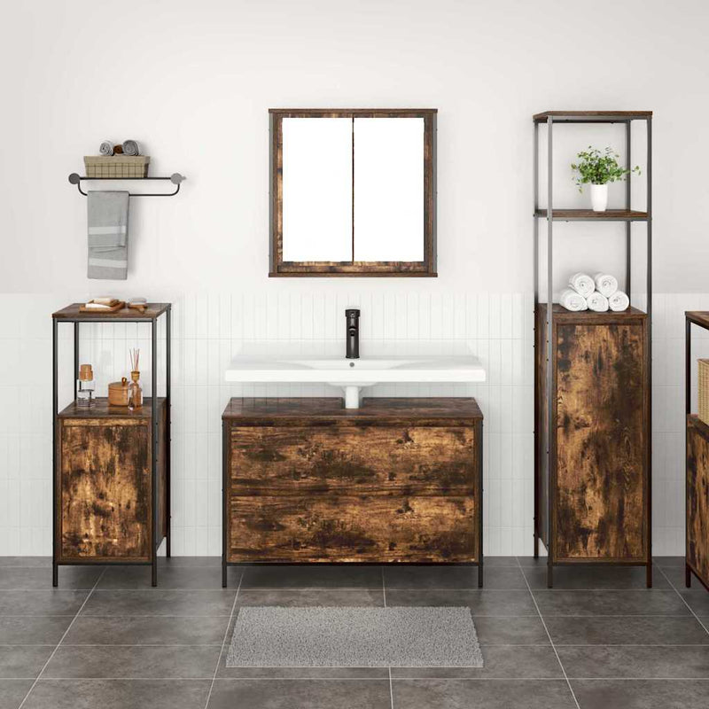 Set de mobilier pentru baie 3 buc. Stejar fumuriu