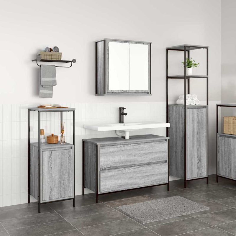 Set de mobilier pentru baie 3 buc. Gri Sonoma 90 x 34,5 x 60 cm