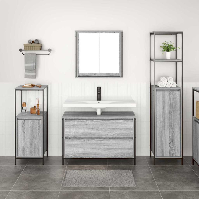 Set de mobilier pentru baie 3 buc. Gri Sonoma 90 x 34,5 x 60 cm