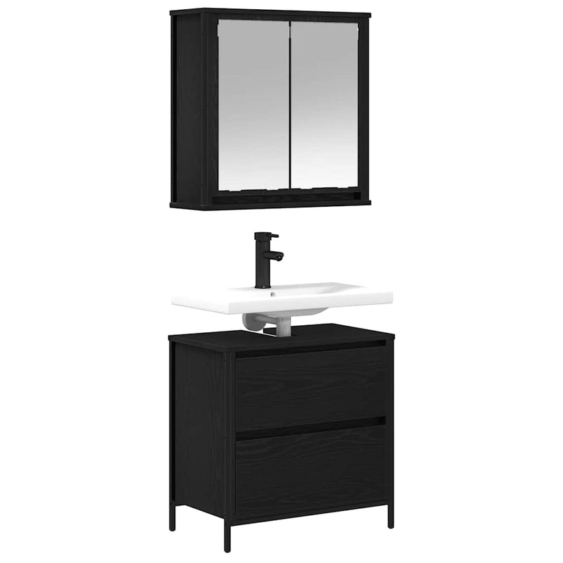 Set de mobilier de baie din 2 piese din lemn de stejar negru
