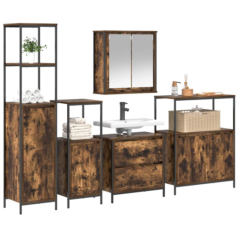 Set de mobilier pentru baie 5 buc. Maro 36 x 35 x 165 cm