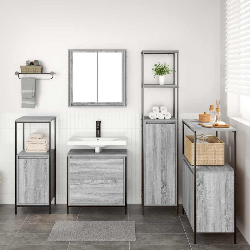 Set de mobilier pentru baie 5 buc. Gri 36 x 35 x 165 cm