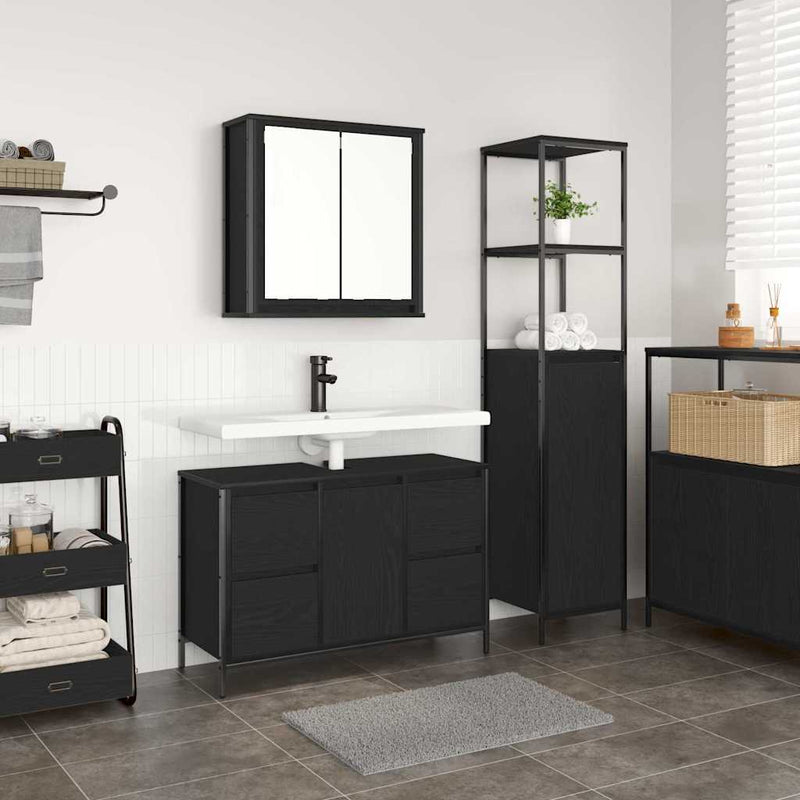 Set de mobilier pentru baie 2 buc. Stejar Negru