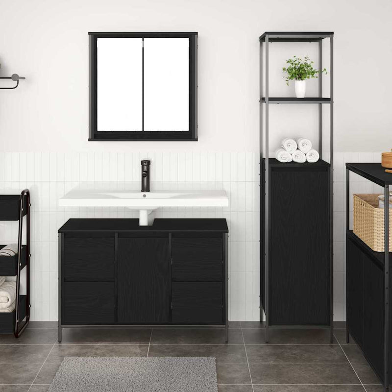 Set de mobilier pentru baie 2 buc. Stejar Negru