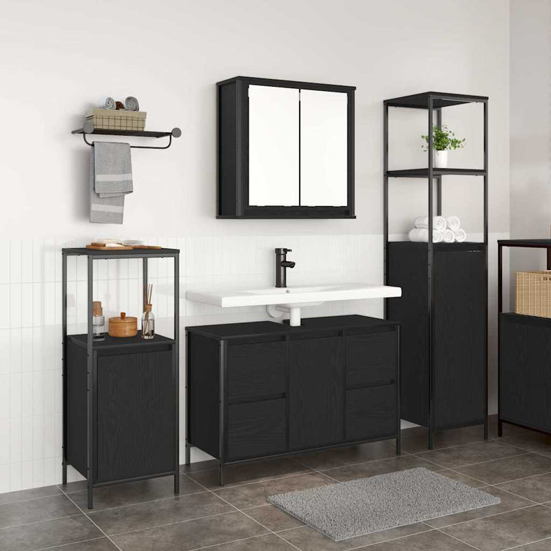 Set de mobilier pentru baie 3 buc. Stejar Negru