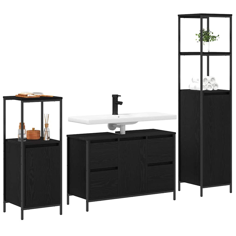 Set de mobilier pentru baie 3 buc. Stejar Negru