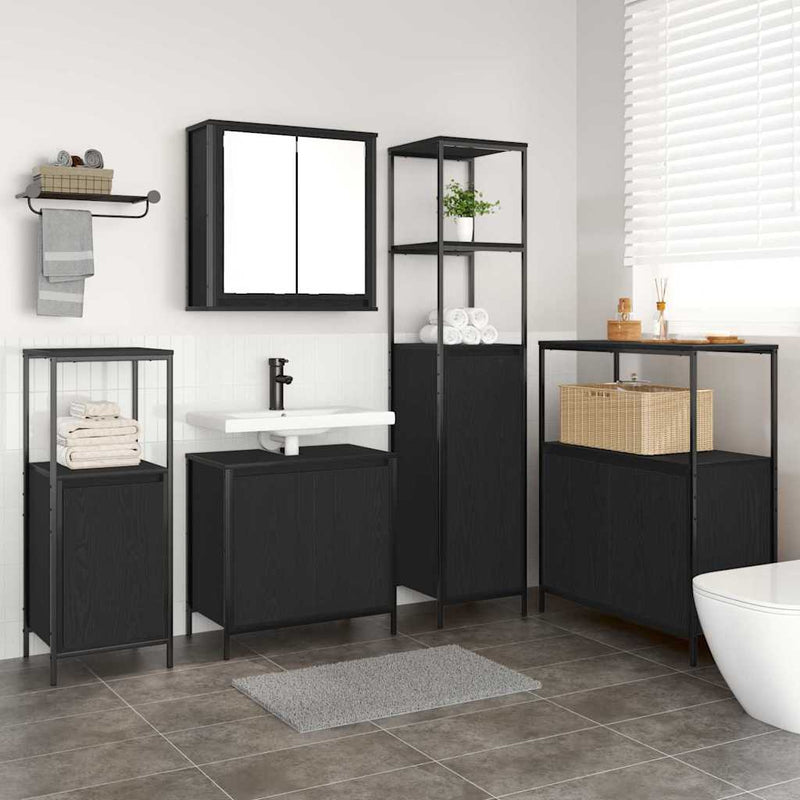 Set de mobilier pentru baie 5 buc. Stejar Negru