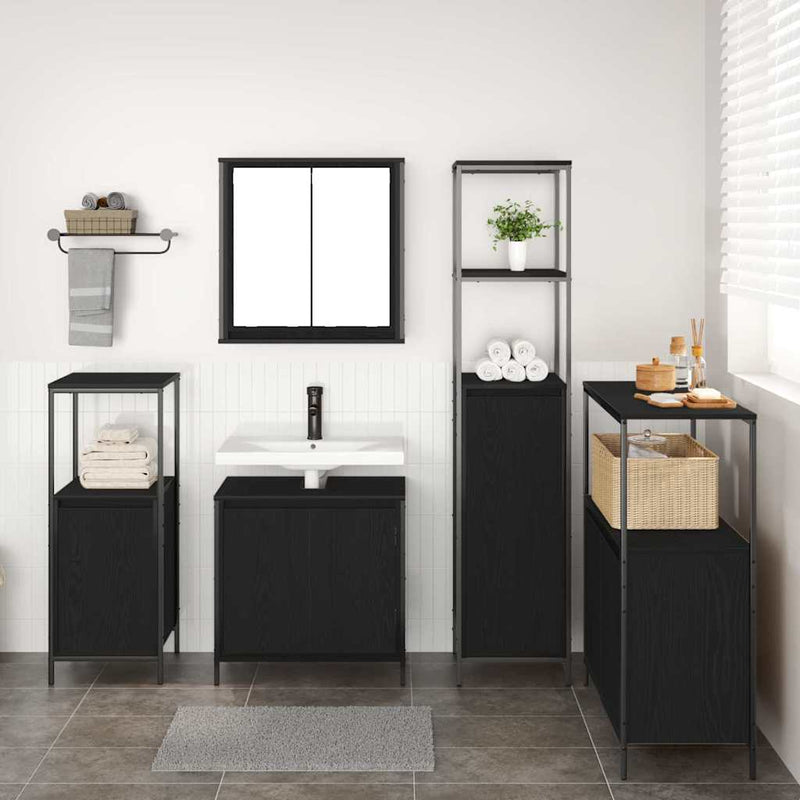 Set de mobilier pentru baie 5 buc. Stejar Negru