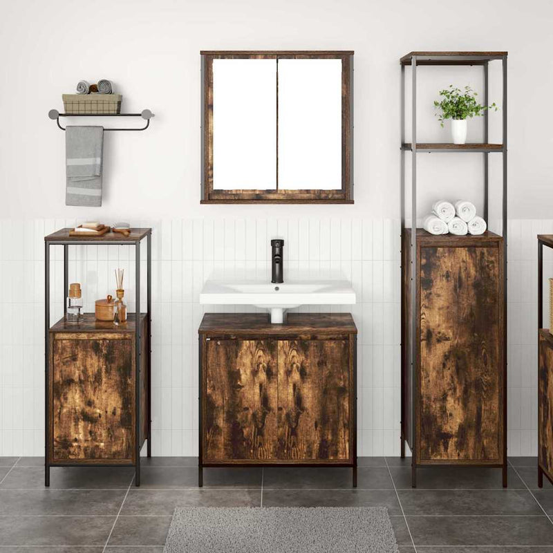 Set de mobilier pentru baie 3 buc. Stejar afumat și negru