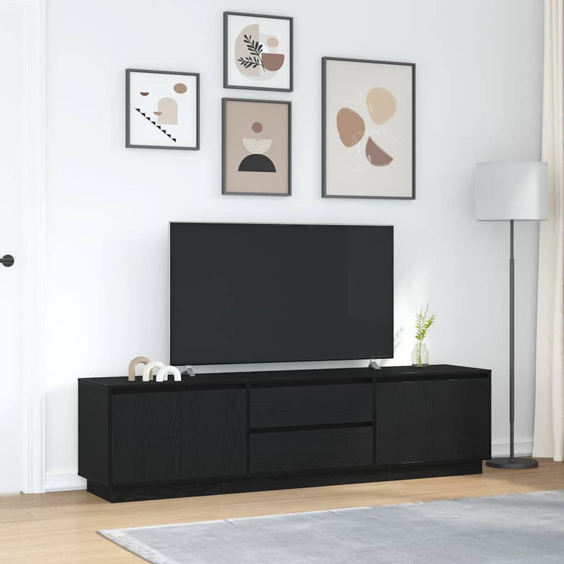 Dulap TV cu lumini LED Stejar negru 193,5x41x50 cm