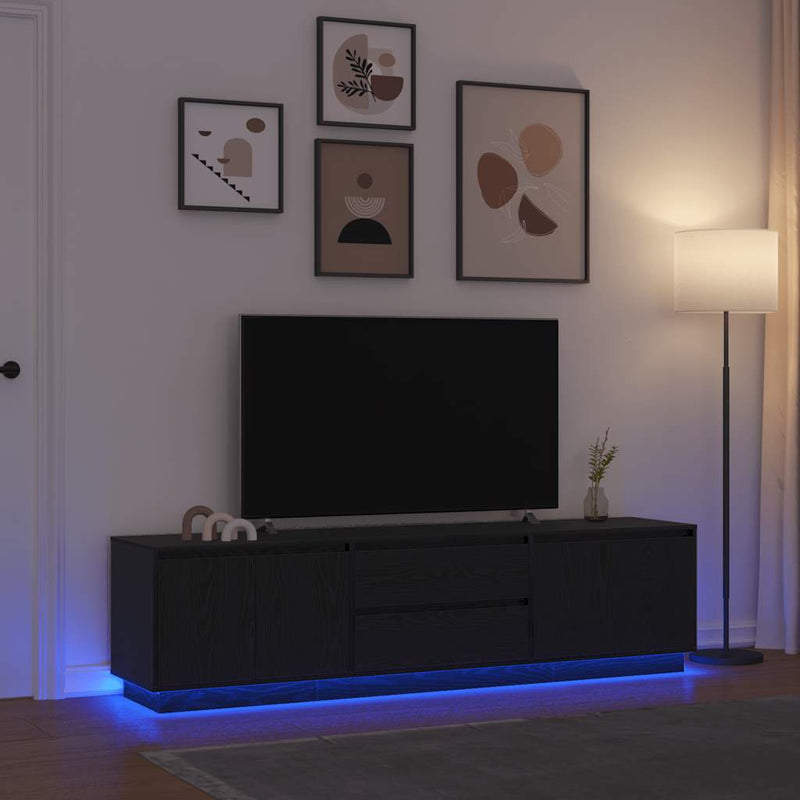 Dulap TV cu lumini LED Stejar negru 193,5x41x50 cm