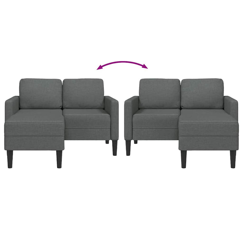 Canapea cu 2 locuri și șezlong în formă de L, gri închis, 125 cm, material textil