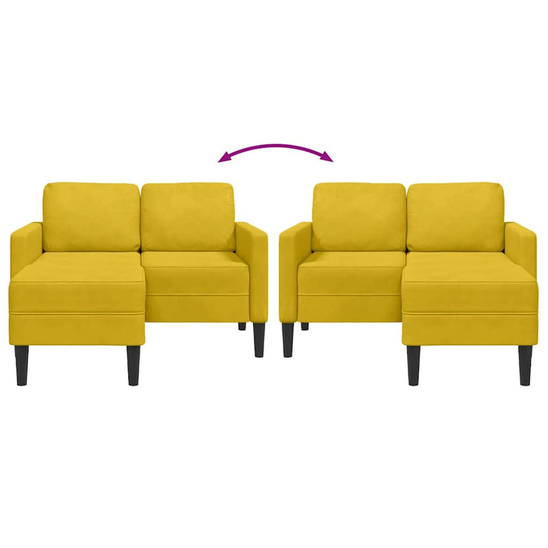 Canapea cu 2 locuri cu șezlong în formă L catifea galbenă 125cm