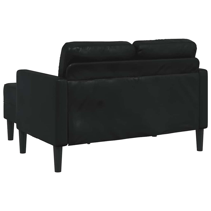 Canapea cu 2 locuri și șezlong în formă de L, neagră, 125 cm, piele ecologică