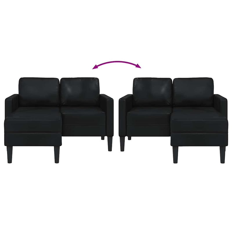 Canapea cu 2 locuri și șezlong în formă de L, neagră, 125 cm, piele ecologică