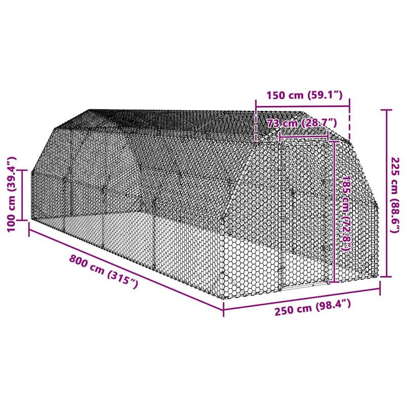 Pui de găină 2,5x8x2,25 m Oțel galvanizat