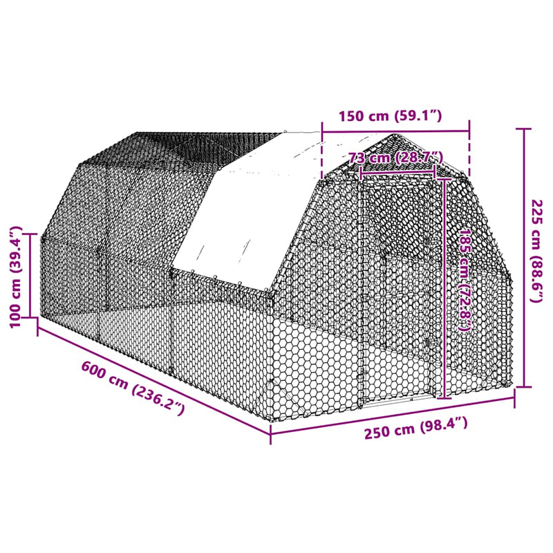 Pui de găină cu acoperiș 2,5x6x2,25 m oțel galvanizat