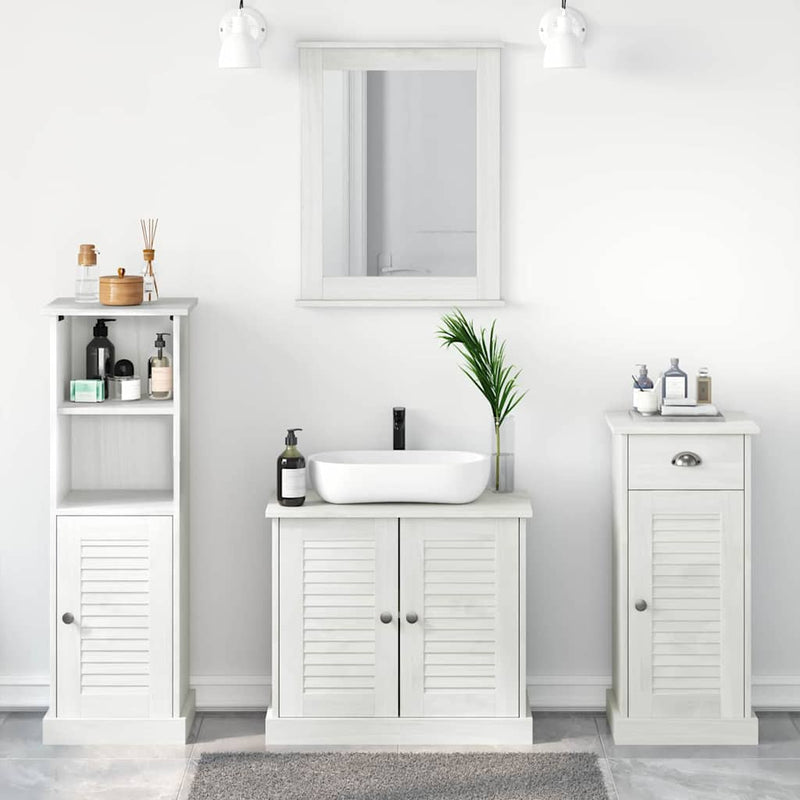 Set de mobilier pentru baie 4 buc. Alb Antic Lemn de pin masiv