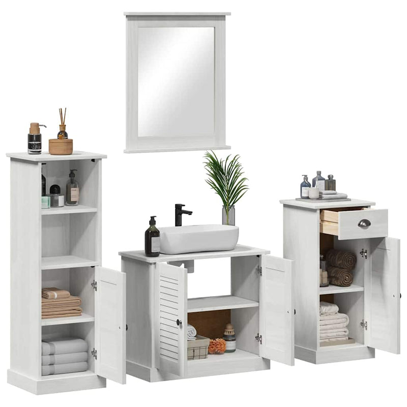 Set de mobilier pentru baie 4 buc. Alb Antic Lemn de pin masiv