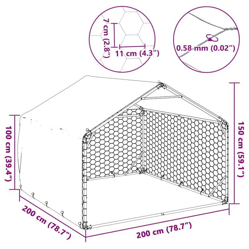 Cușcă pentru câini de exterior cu capac 2x2x1,5 m, oțel galvanizat