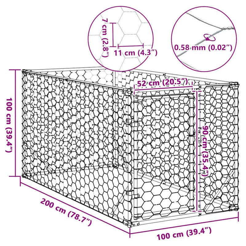 Cușcă pentru câini de exterior cu ușă 2x1x1 m, oțel galvanizat