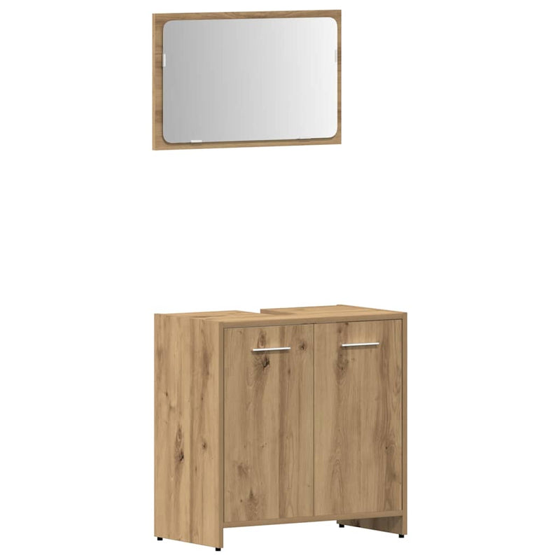Set mobilier de baie, 4 piese, stejar artizanal, lemn prelucrat
