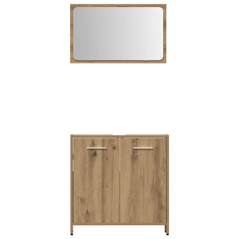 Set mobilier de baie, 4 piese, stejar artizanal, lemn prelucrat