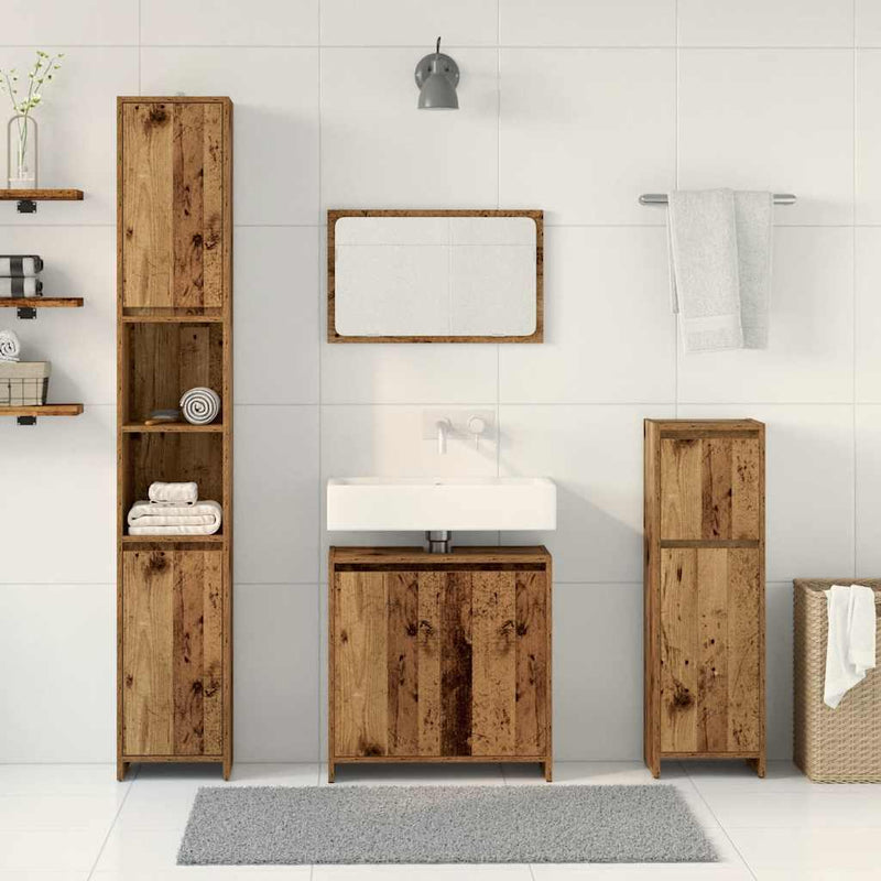 Set mobilier de baie, 4 piese, lemn vechi, lemn prelucrat