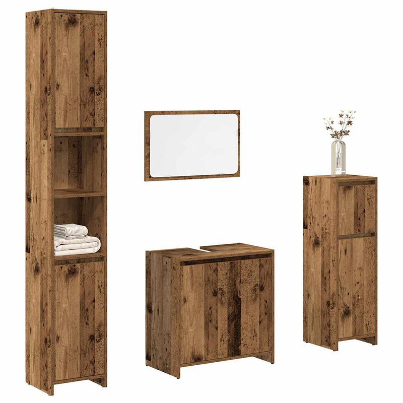 Set mobilier de baie, 4 piese, lemn vechi, lemn prelucrat