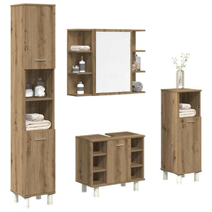 Set mobilier de baie, 4 piese, stejar artizanal, lemn prelucrat