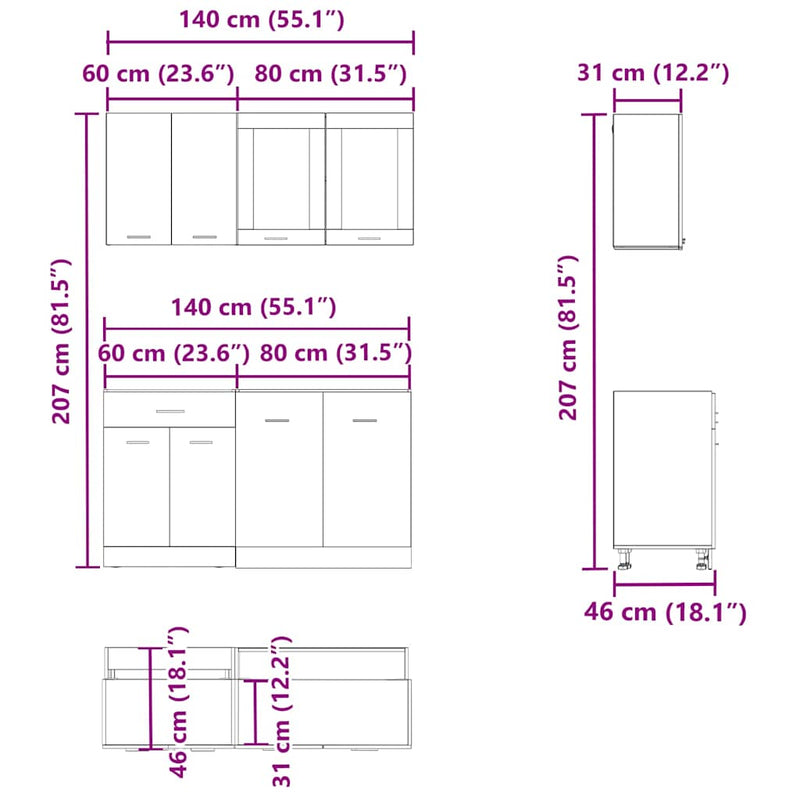 Set dulapuri de bucătărie Lyon 4 piese Artisan Stejar lemn prelucrat