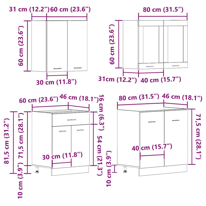 Set dulapuri de bucătărie Lyon 4 piese Artisan Stejar lemn prelucrat