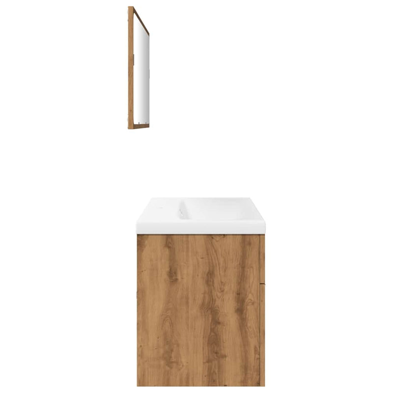 Set mobilier de baie, 3 piese, stejar artizanal, lemn prelucrat