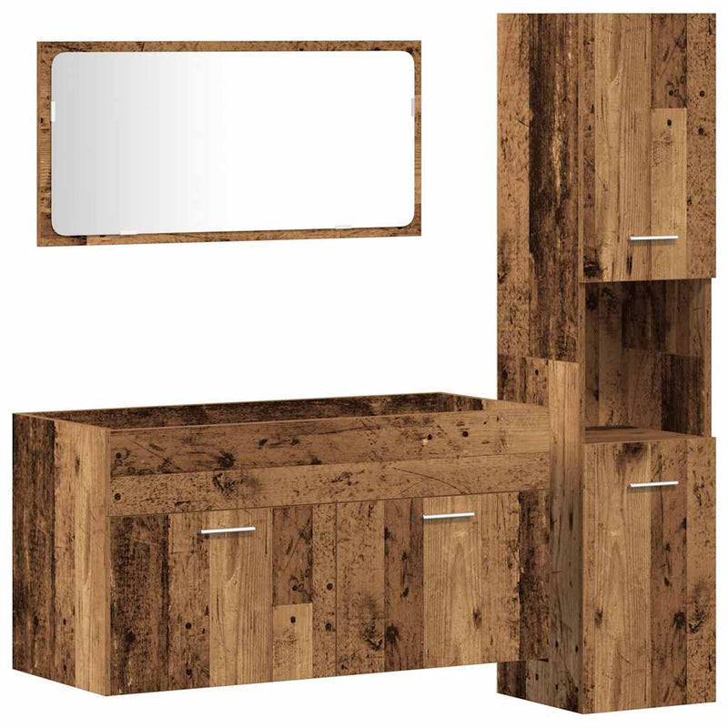 Set mobilier de baie, 3 piese, lemn vechi, lemn prelucrat
