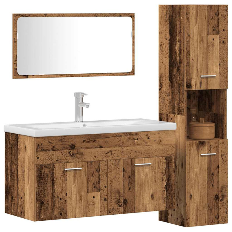 Set mobilier de baie, 3 piese, lemn vechi, lemn prelucrat
